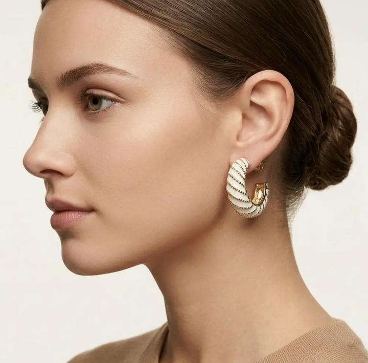 14K Gold Filled Beaded White Enamel Earrings