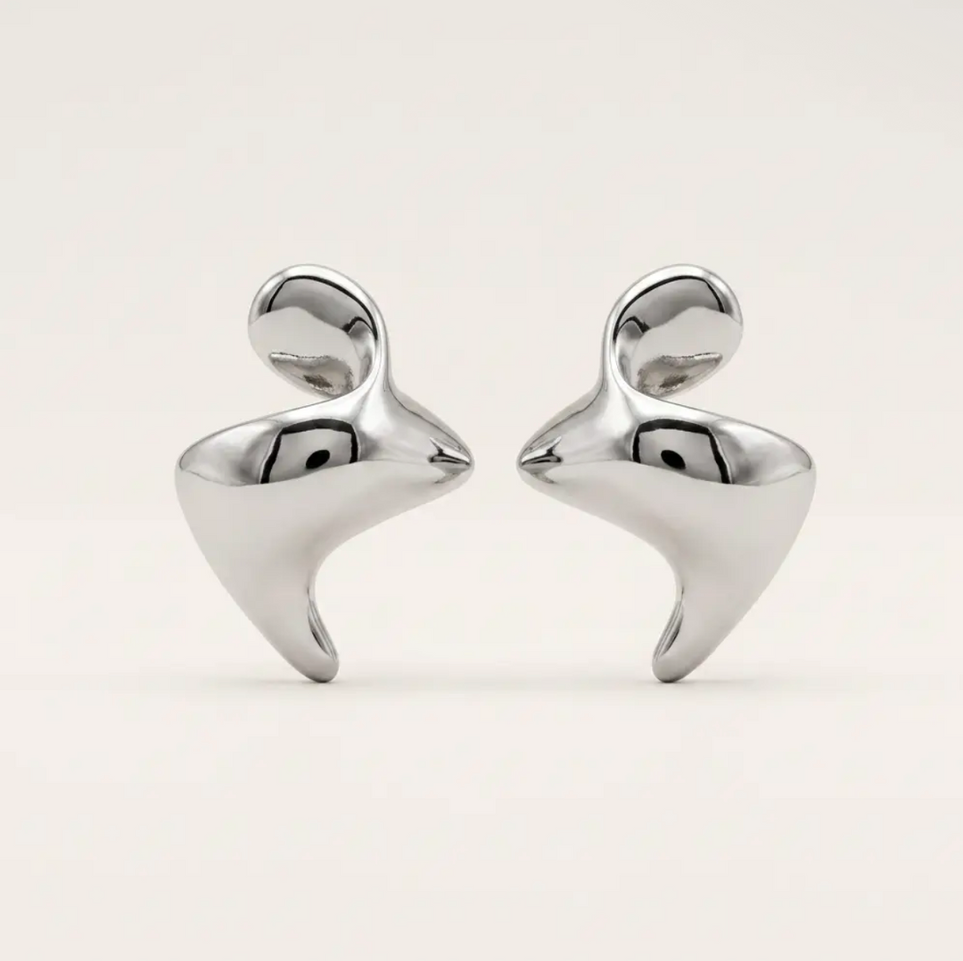 Rhodium Abstract Sculptural Fluid Stud Earrings