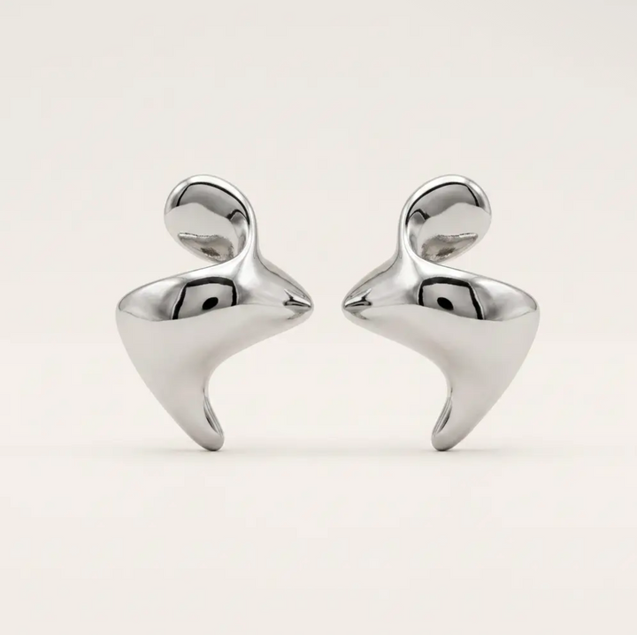 Rhodium Abstract Sculptural Fluid Stud Earrings