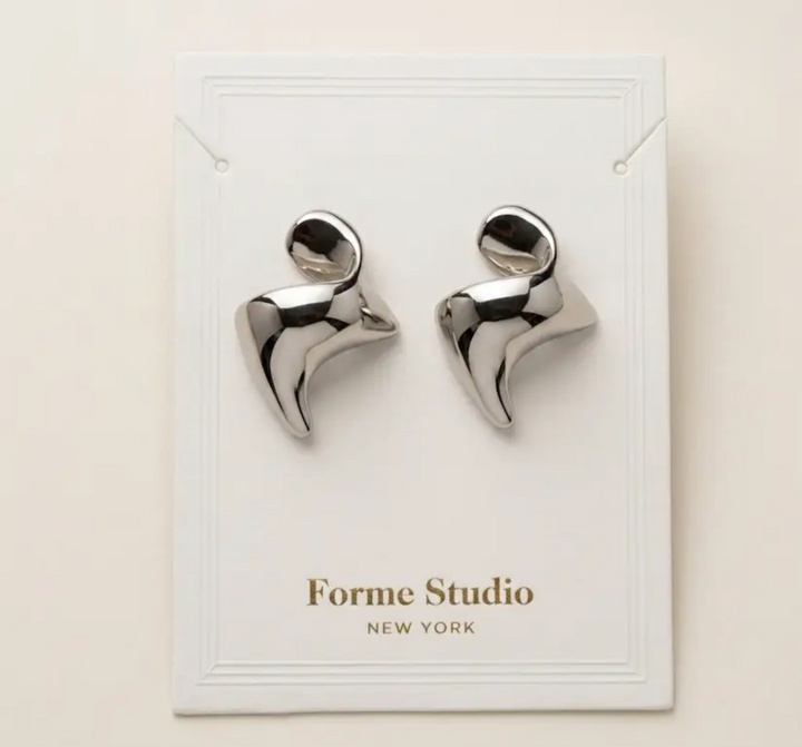Rhodium Abstract Sculptural Fluid Stud Earrings