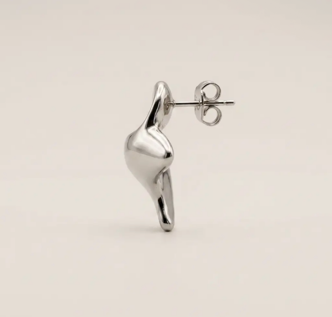 Rhodium Abstract Sculptural Fluid Stud Earrings