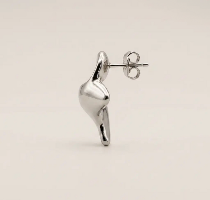 Rhodium Abstract Sculptural Fluid Stud Earrings