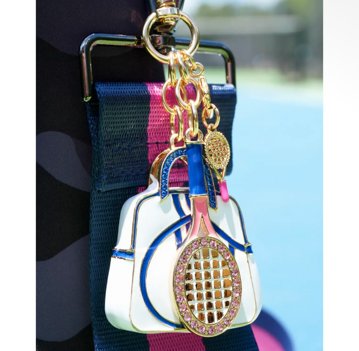 Bag Charm-Rhinestone Tennis Racket and Bag