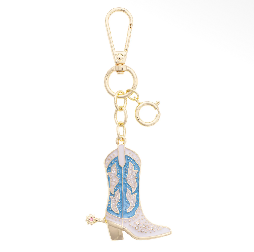 Bag Charm-Cowgirl Boot Blue Rhinestone