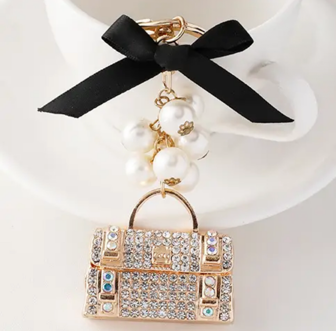 Bag Charm-Rhinestone Handbag with Bow
