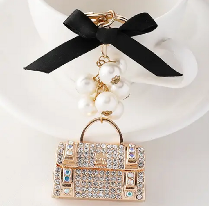 Bag Charm-Rhinestone Handbag with Bow