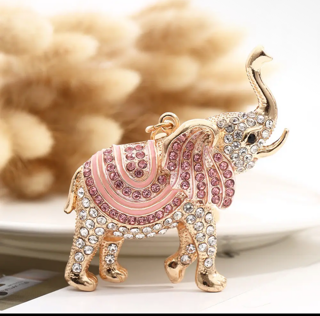 Bag Charm-Pink Rhinestone Elephant