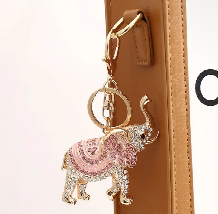 Bag Charm-Pink Rhinestone Elephant