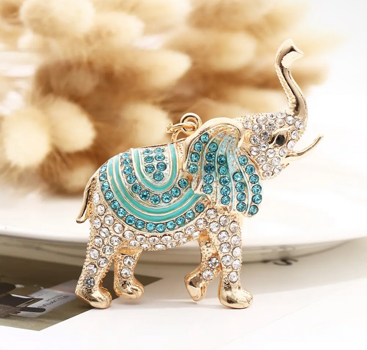 Bag Charm-Turquoise Rhinestone Elephant