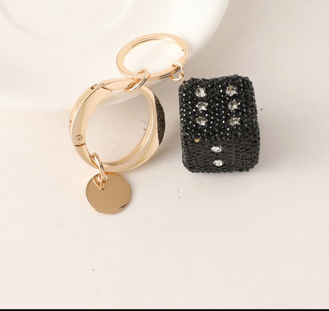 Bag Charm-Black Rhinestone Dice