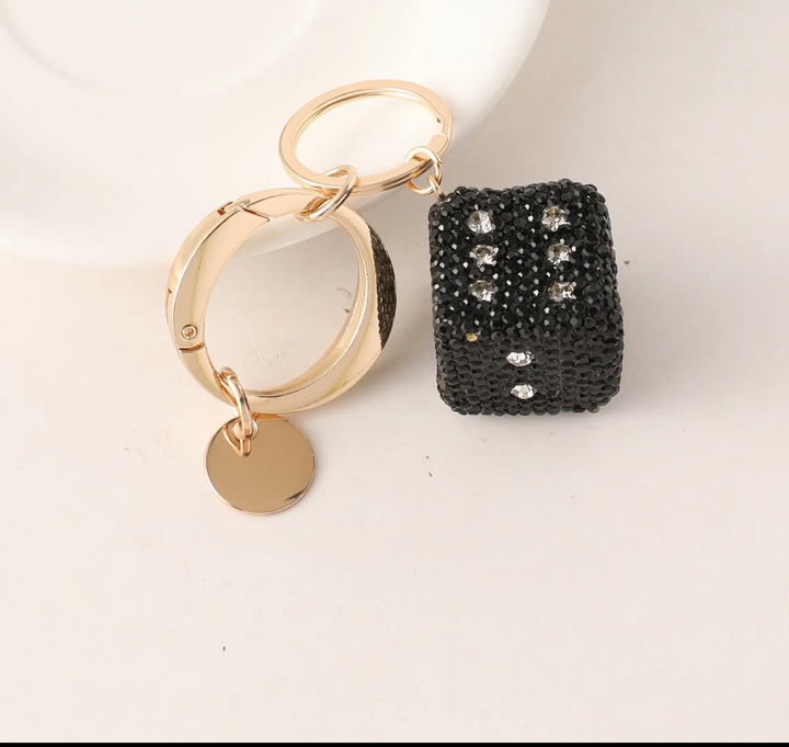 Bag Charm-Black Rhinestone Dice