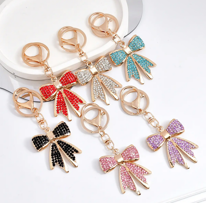Bag Charm-White Rhinestone Bow