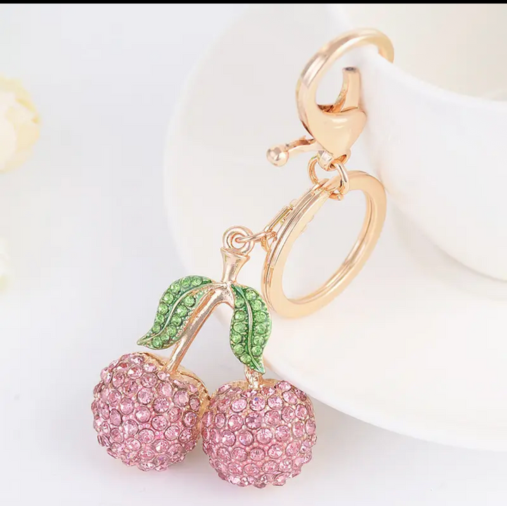 Bag Charm-Pink Rhinestone Cherries