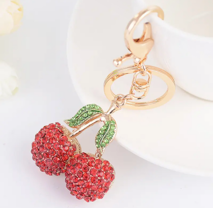 Bag Charm-Red Rhinestone Cherries