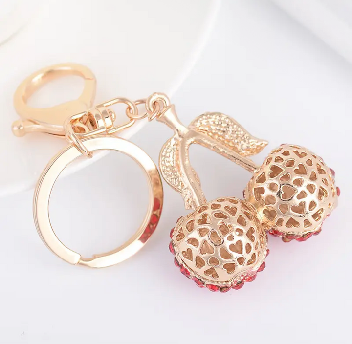 Bag Charm-Red Rhinestone Cherries