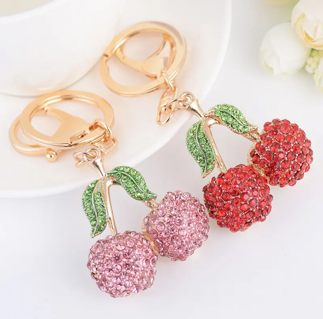 Bag Charm-Red Rhinestone Cherries
