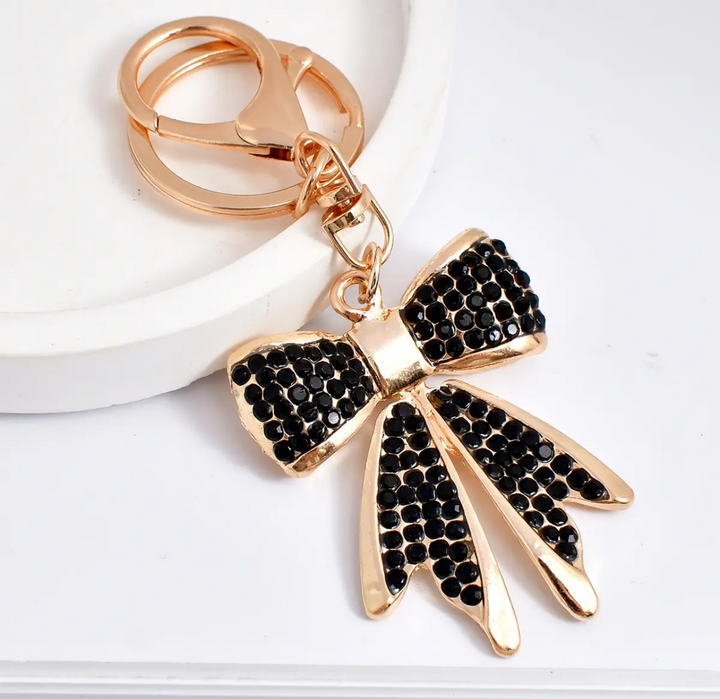 Bag Charm-Black Rhinestone Bow