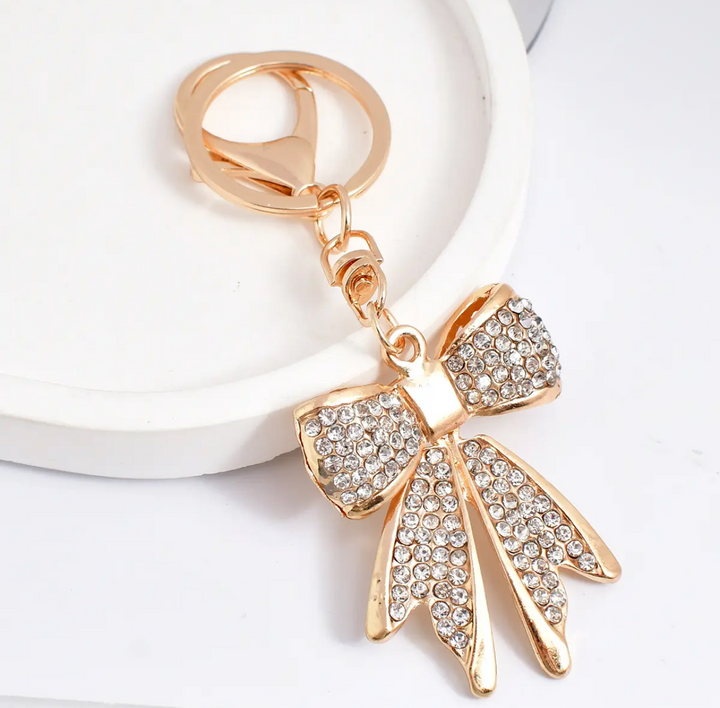 Bag Charm-White Rhinestone Bow