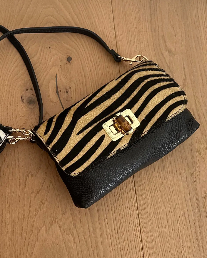 Zebra Print Hair On Hide Cross Body Bag