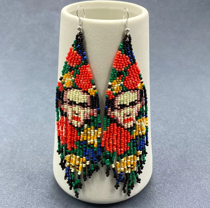 Frida Kahlo Handmade Seed Bead Fringe Earrings