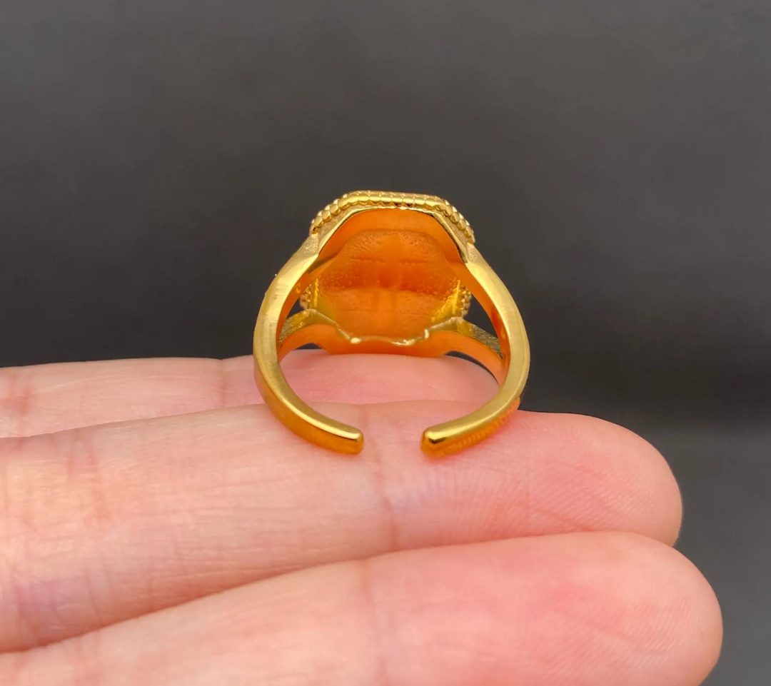 Zircon Inlaid Enamel 18K Gold Plated Steel Heart Ring.