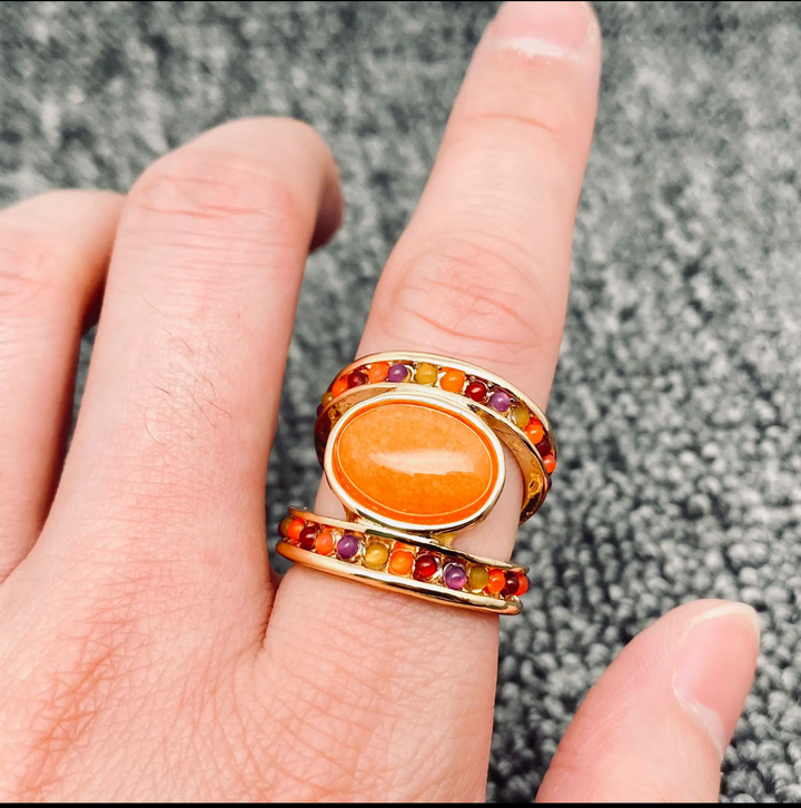 Vintage Style Inlaid Stone Ring-Fire