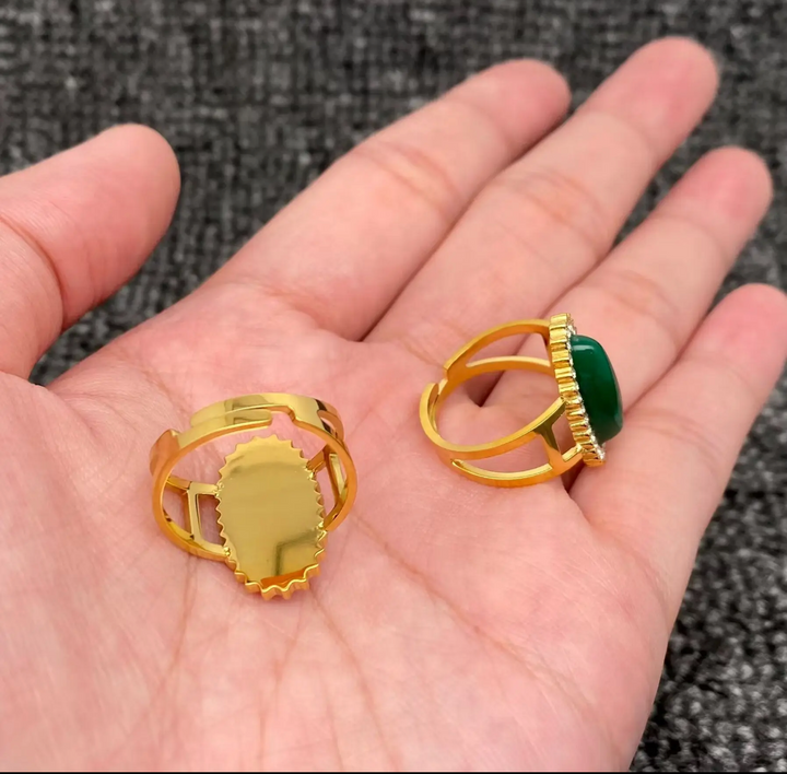 Inlaid Cubic Zirconia 18K Gold Plated Steel Oval Ring