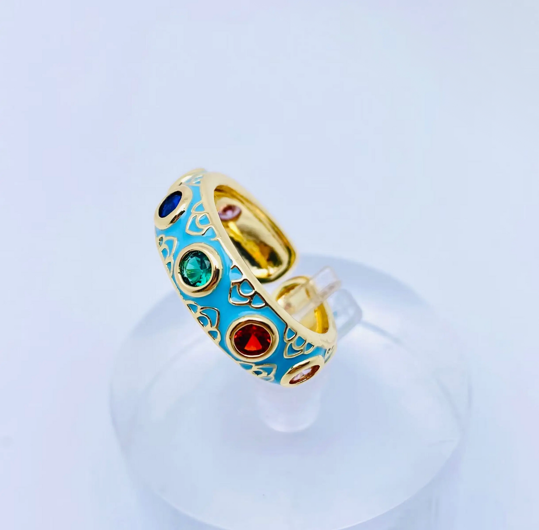 Cubic Zirconia and Enamel Ring-Turquoise