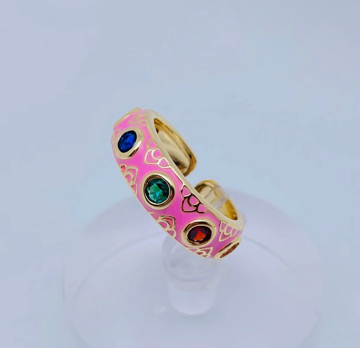 Cubic Zirconia and Enamel Ring-Pink