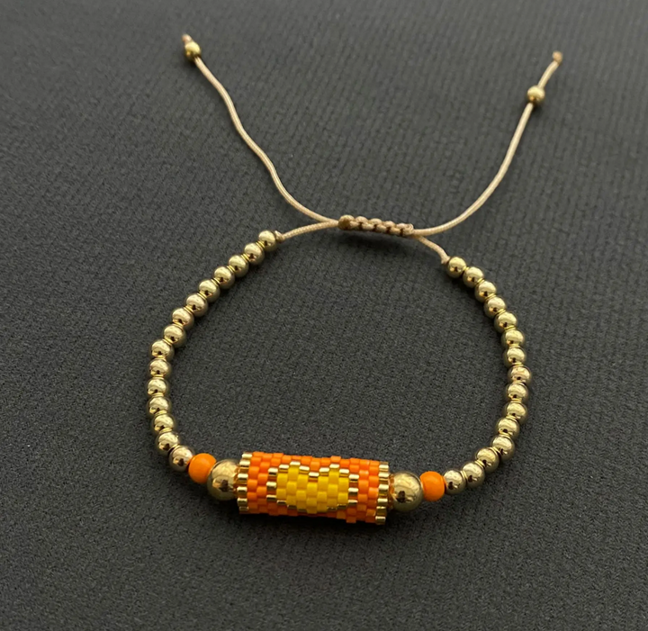 Boho Heart Patterned Seed Bead Bracelet-Orange
