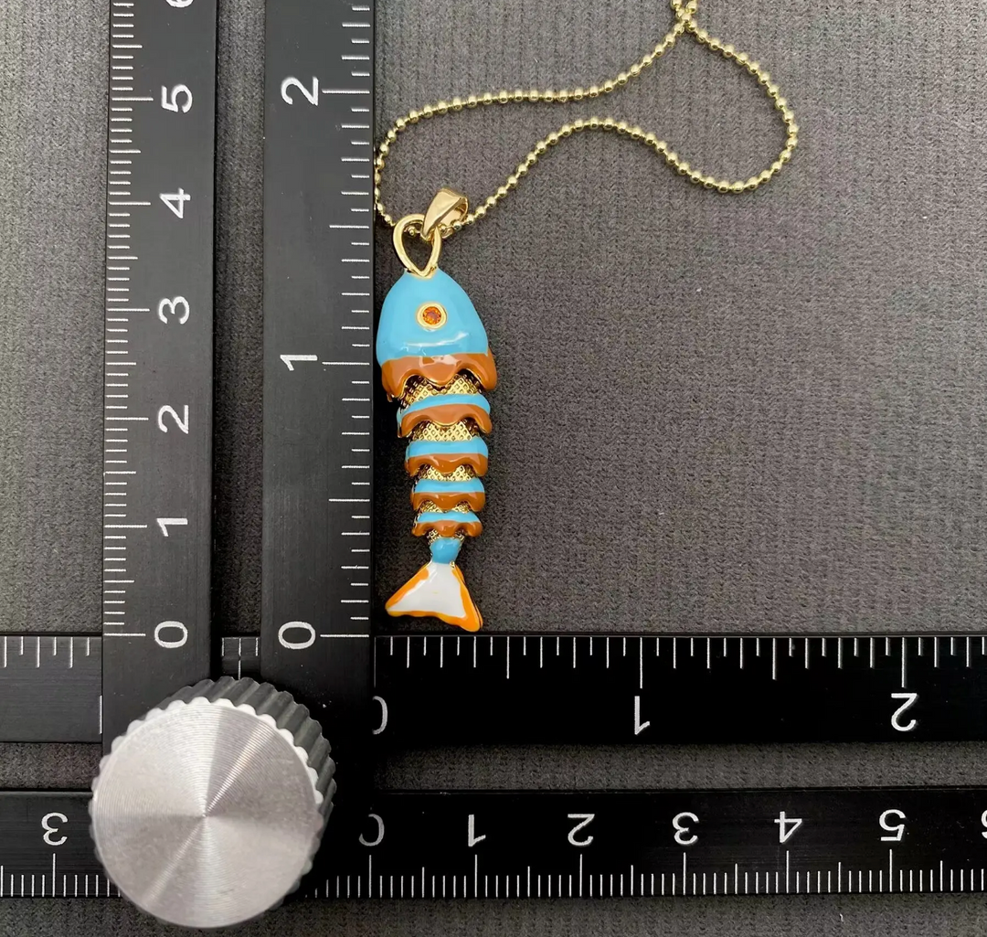 Enamel and Gold Plated Fish Necklace-white/turquoise