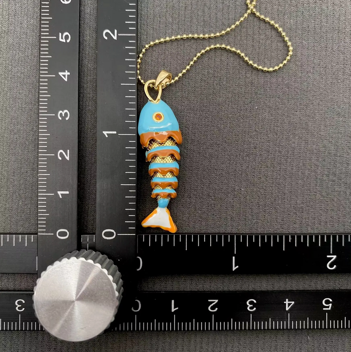 Enamel and Gold Plated Fish Necklace-Red/Gold