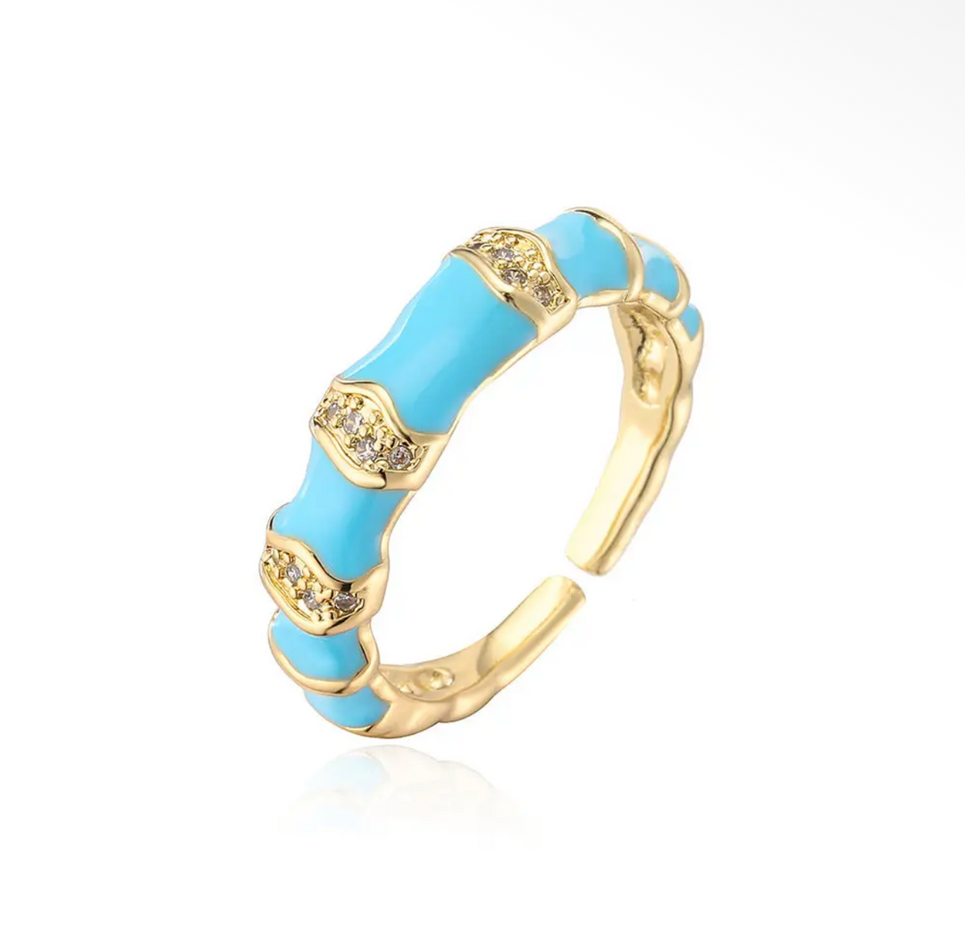 Gold Plated Inlaid Zirconia Enamel Ring-Turquoise
