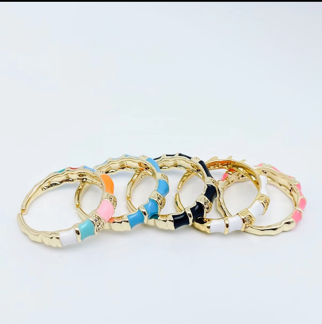 Gold Plated Inlaid Zirconia Enamel Ring-Turquoise