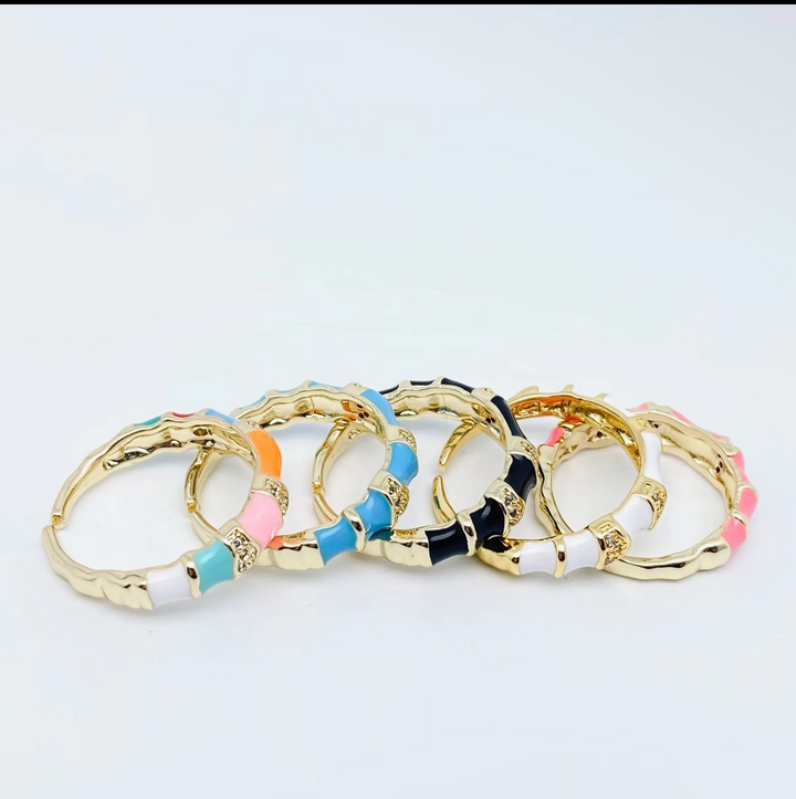 Gold Plated Inlaid Zirconia Enamel Ring-Turquoise