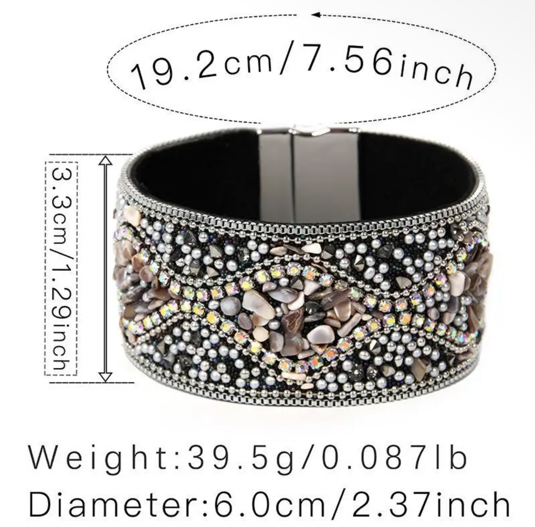 Boho Handmade Gravel Beads Magnetic Buckle Bracelet-Red
