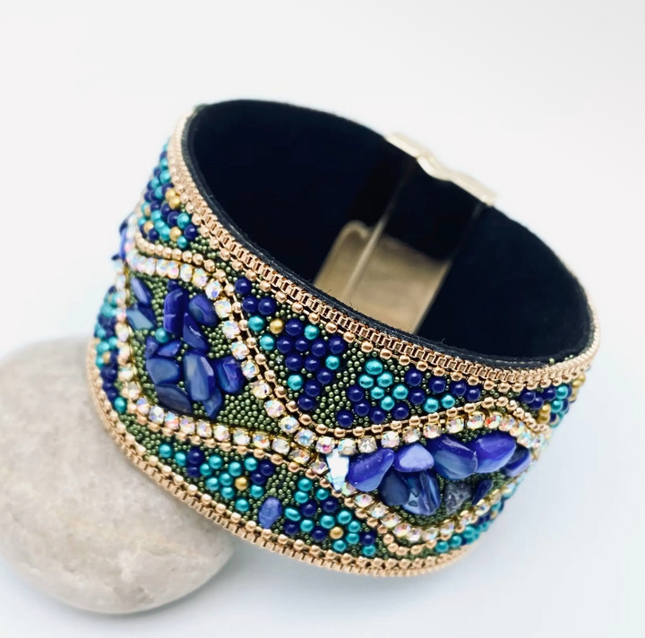 Boho Handmade Gravel Beaded Magnetic Buckle Bracelet-Royal