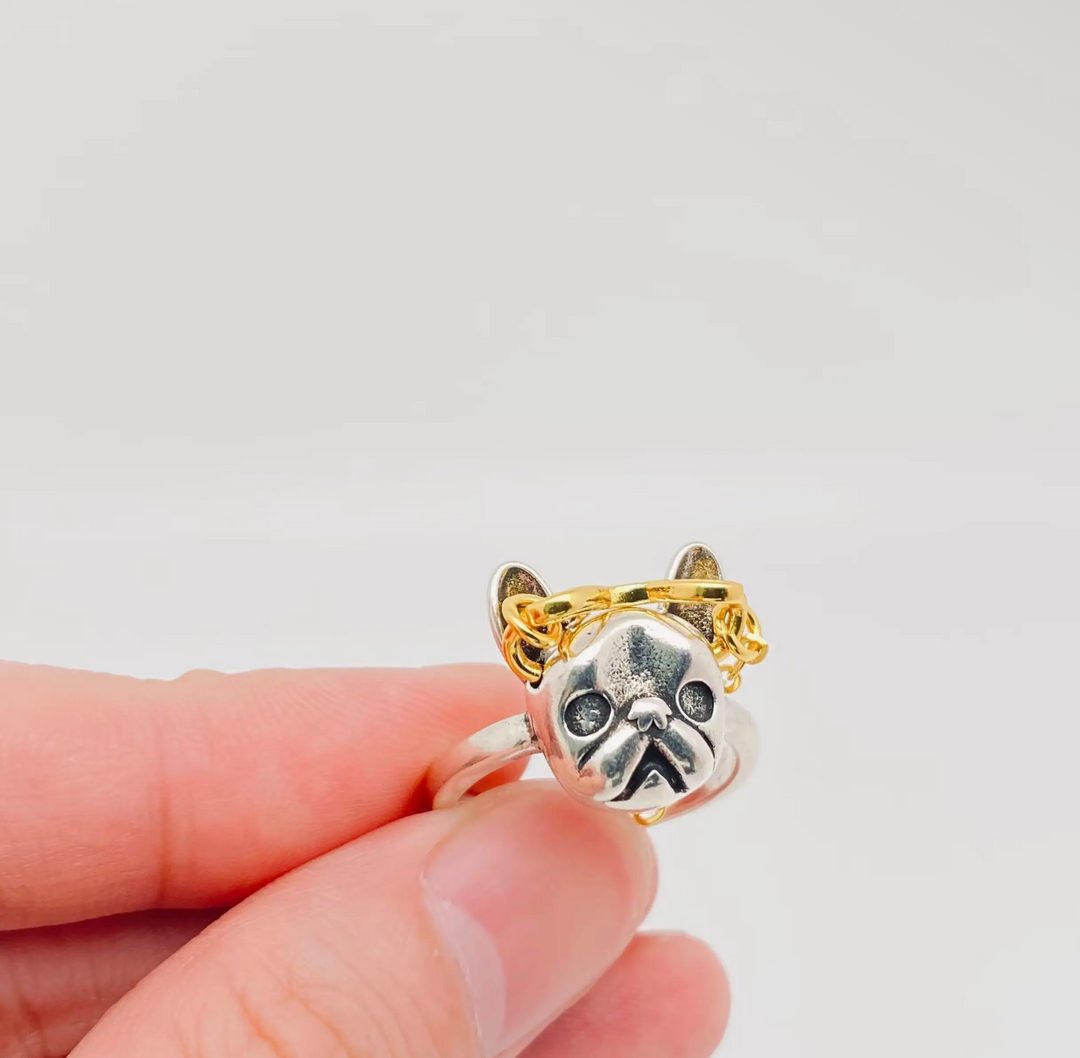 Bulldog with Glasses Adjustable Ring