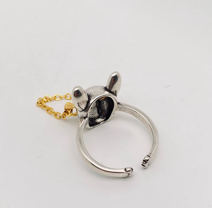 Bulldog with Glasses Adjustable Ring