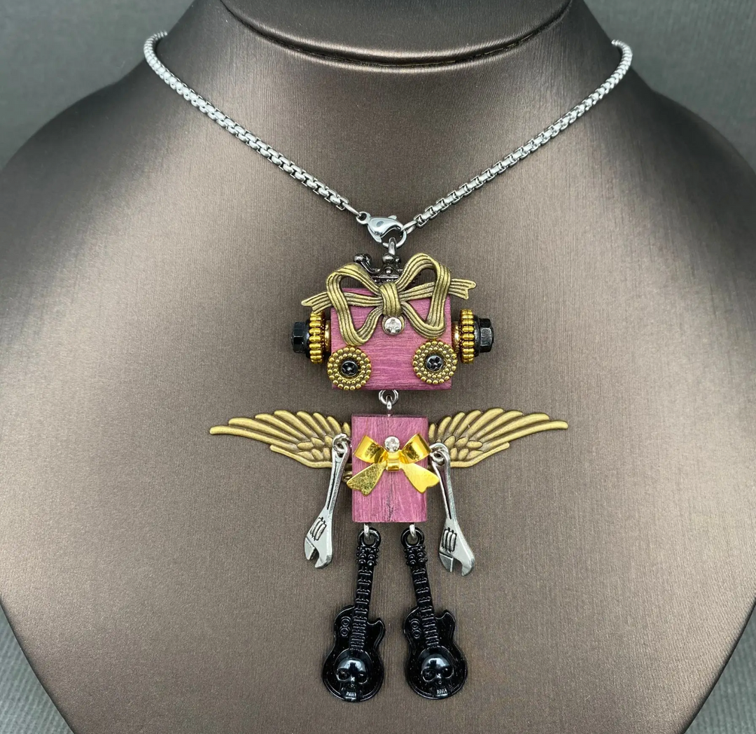 Handmade Punk Robot Necklace-Rose Gold Color