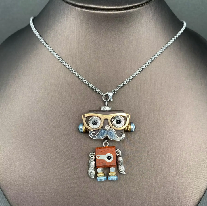Handmade Punk Robot Necklace-Teak
