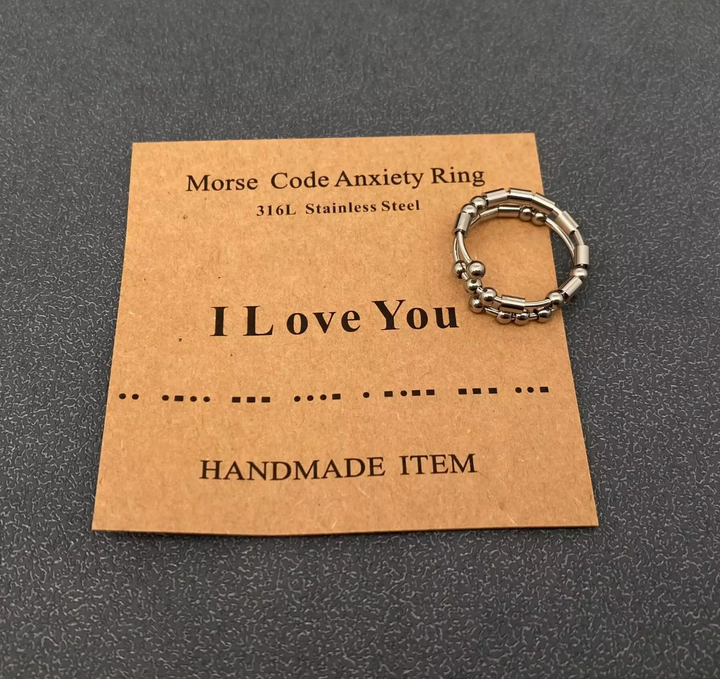 Morse Code Stainless Steel Adjustable Ring-I Love You