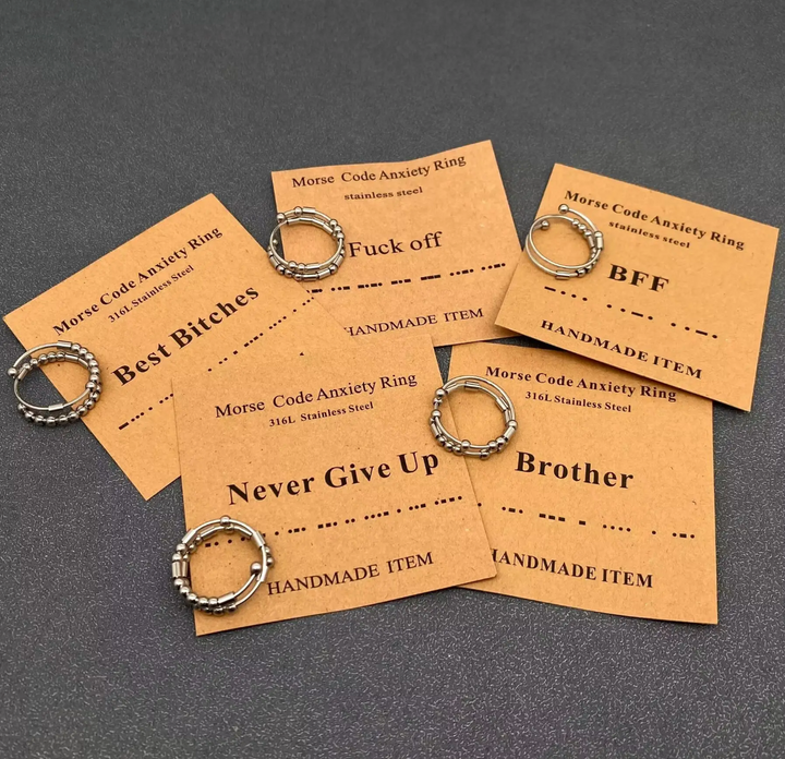 Morse Code Stainless Steel Adjustable Ring-BFF