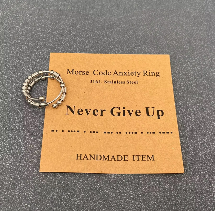 Morse Code Stainless Steel Adjustable Ring-Never Give Up