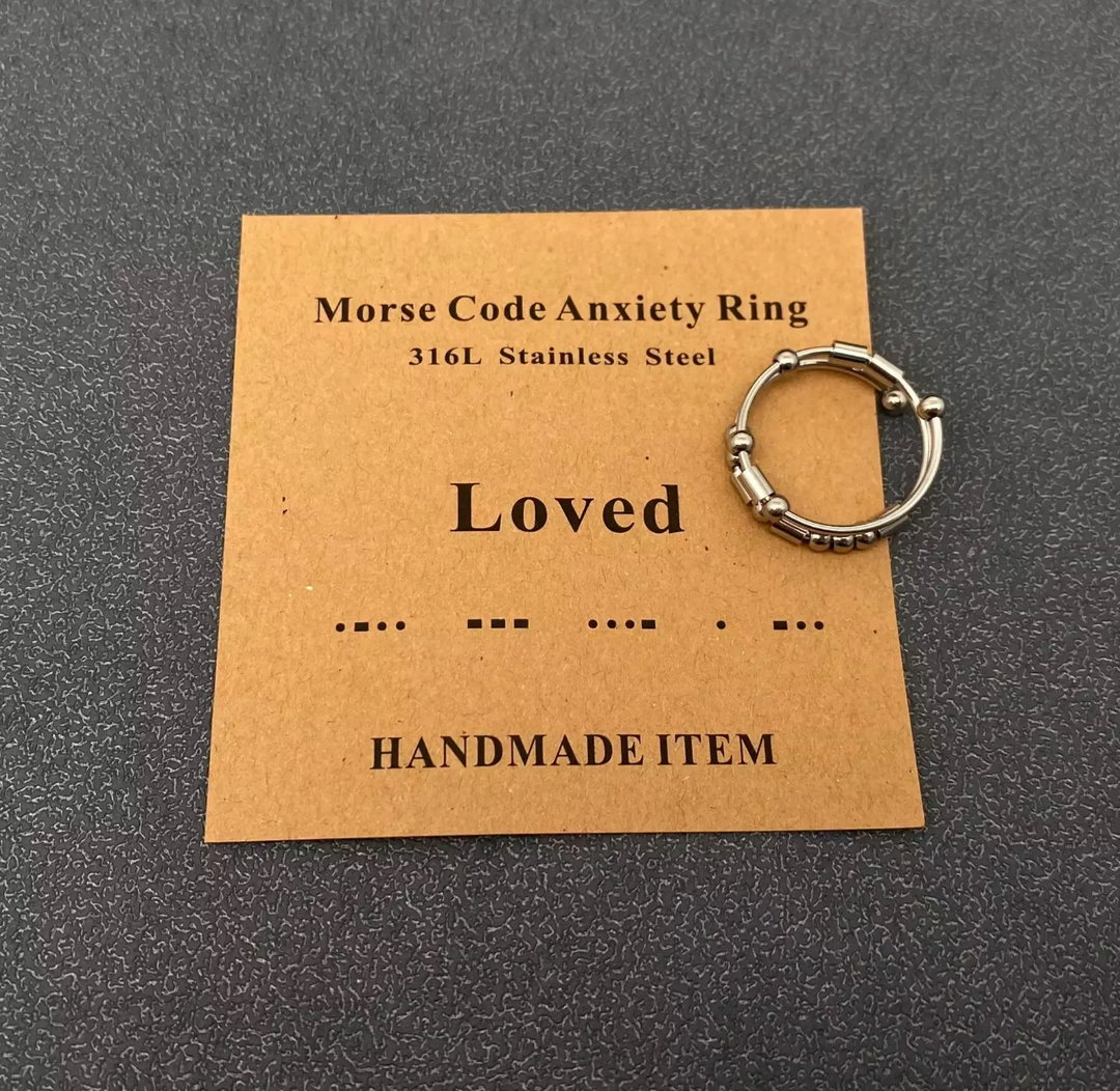 Morse Code Stainless Steel Adjustable Ring-Loved