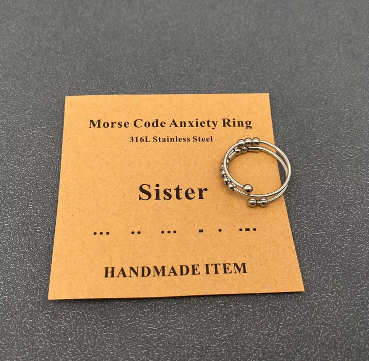Morse Code Stainless Steel Adjustable Ring-Sister