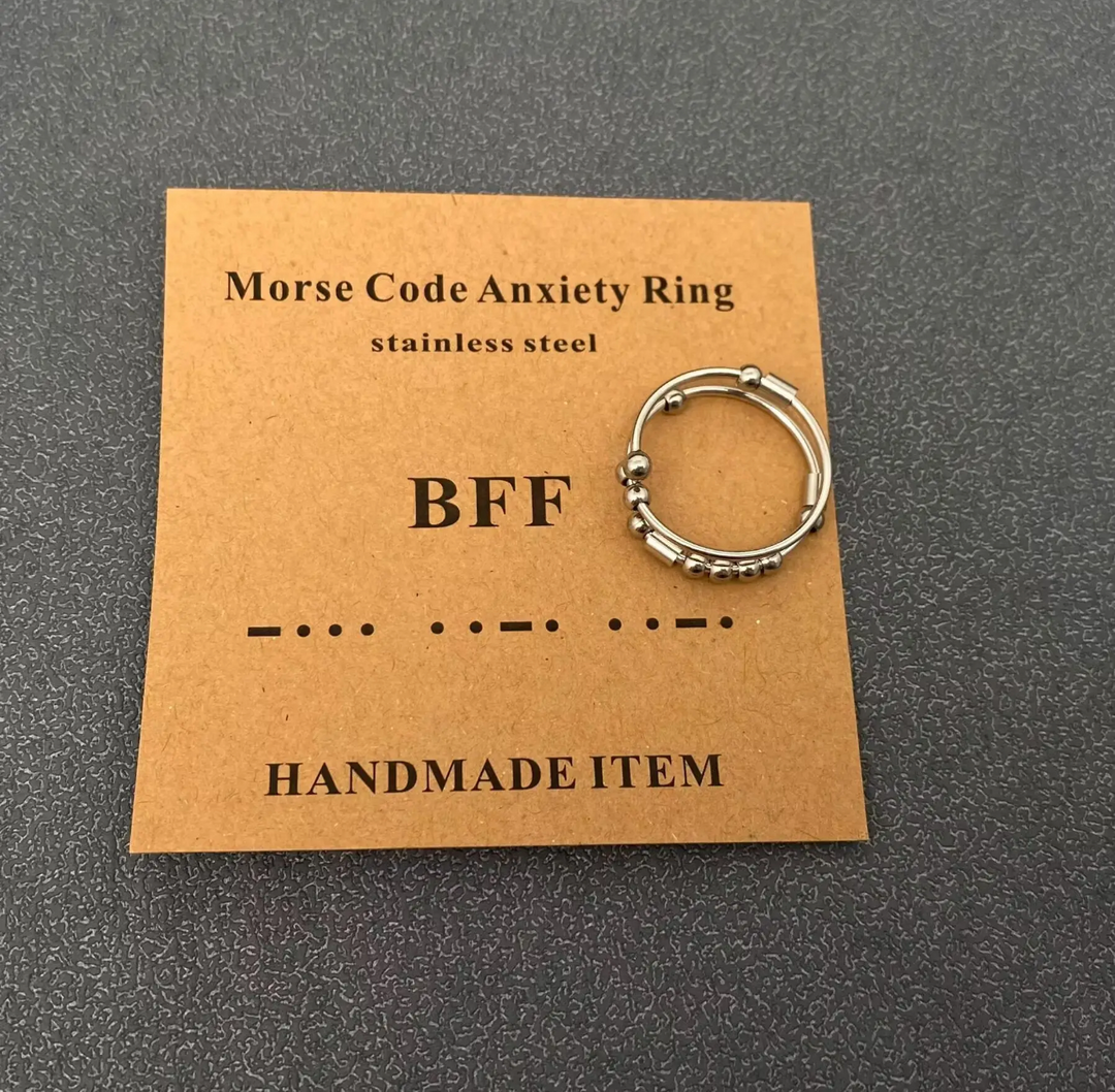 Morse Code Stainless Steel Adjustable Ring-BFF