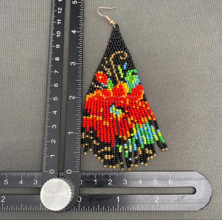 Flower Patterned Seed Bead Fringe Dangle Earrings