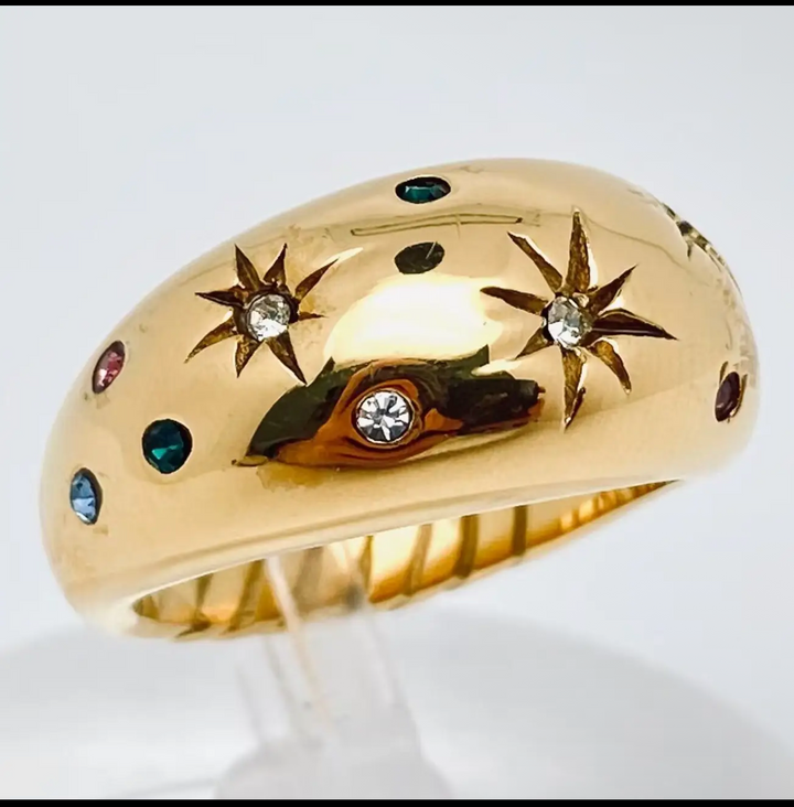 Hexagram Zircon 18K Gold Plated Stainless Steel Ring-Size 8