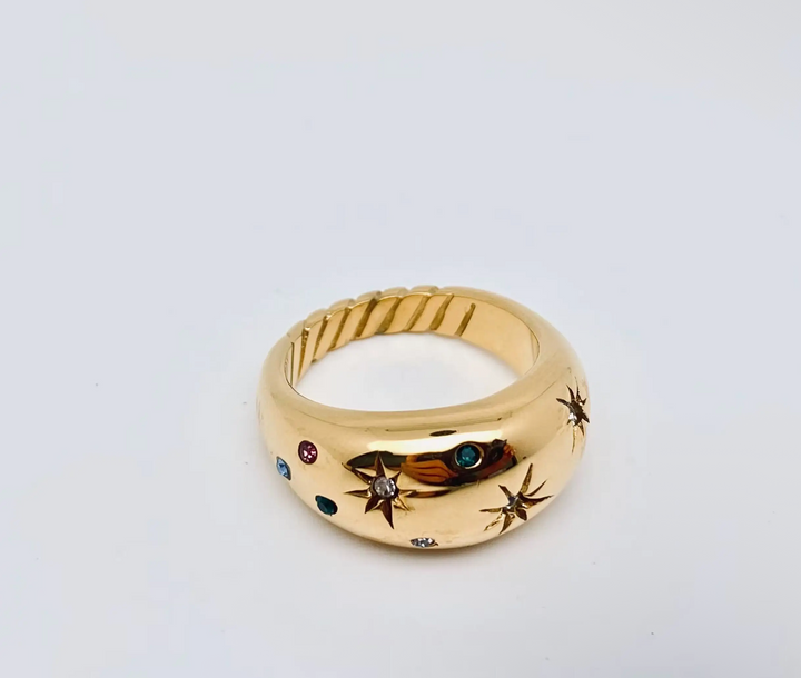 Hexagram Zircon 18K Gold Plated Stainless Steel Ring-Size 8